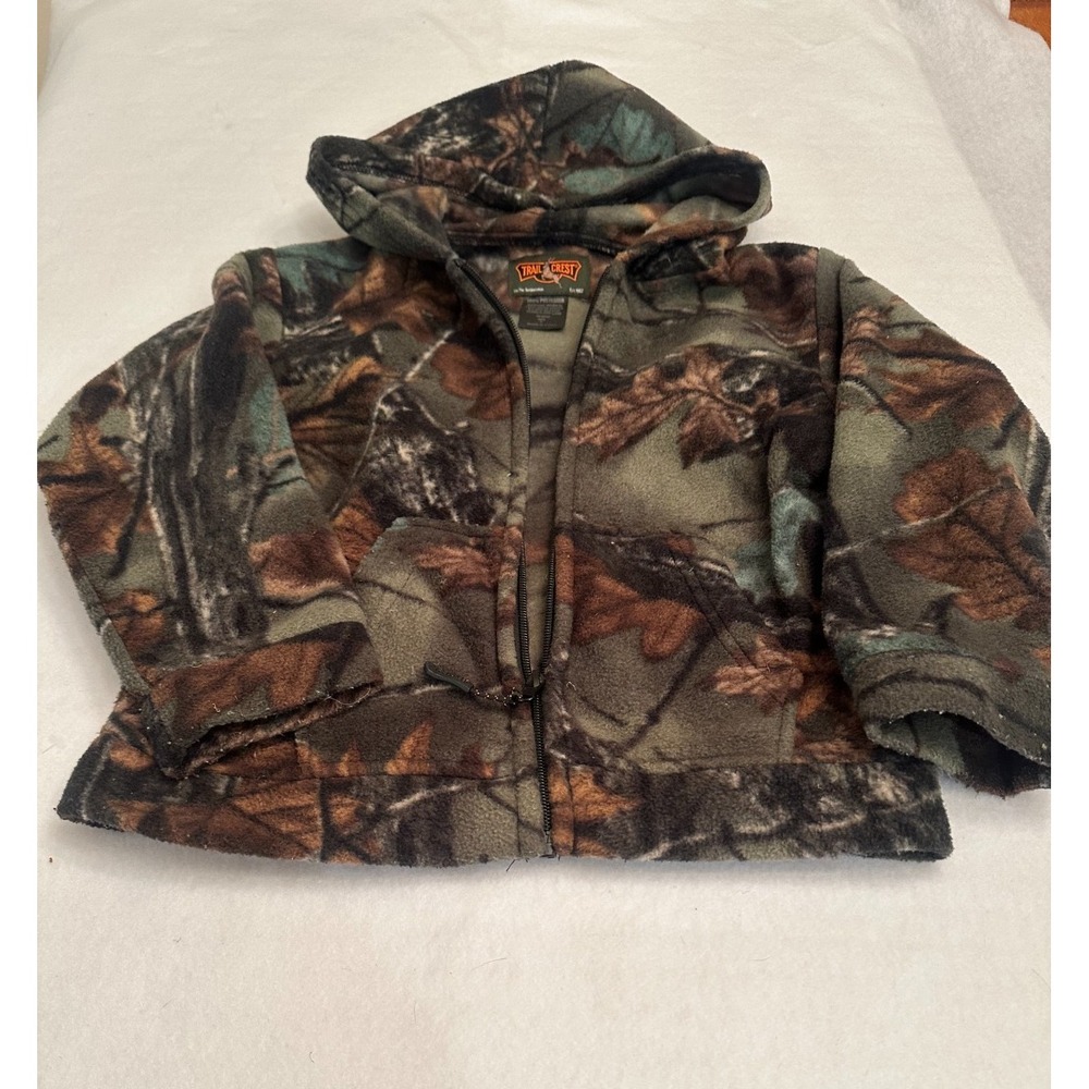 Trail Crest Camo Jacket Kids Size 6  Fleece Full Zip Hooded Hunting Outdoor Boys